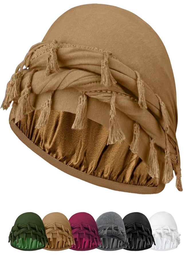 Ababalaya Adjustable Satin Lined Halo Turban Durag for Men &Women, Sleeping Bonnet, Beanie Hats, PRE-Tied Headwraps for Hair Loss, Khaki, 1 PCS - Image 1